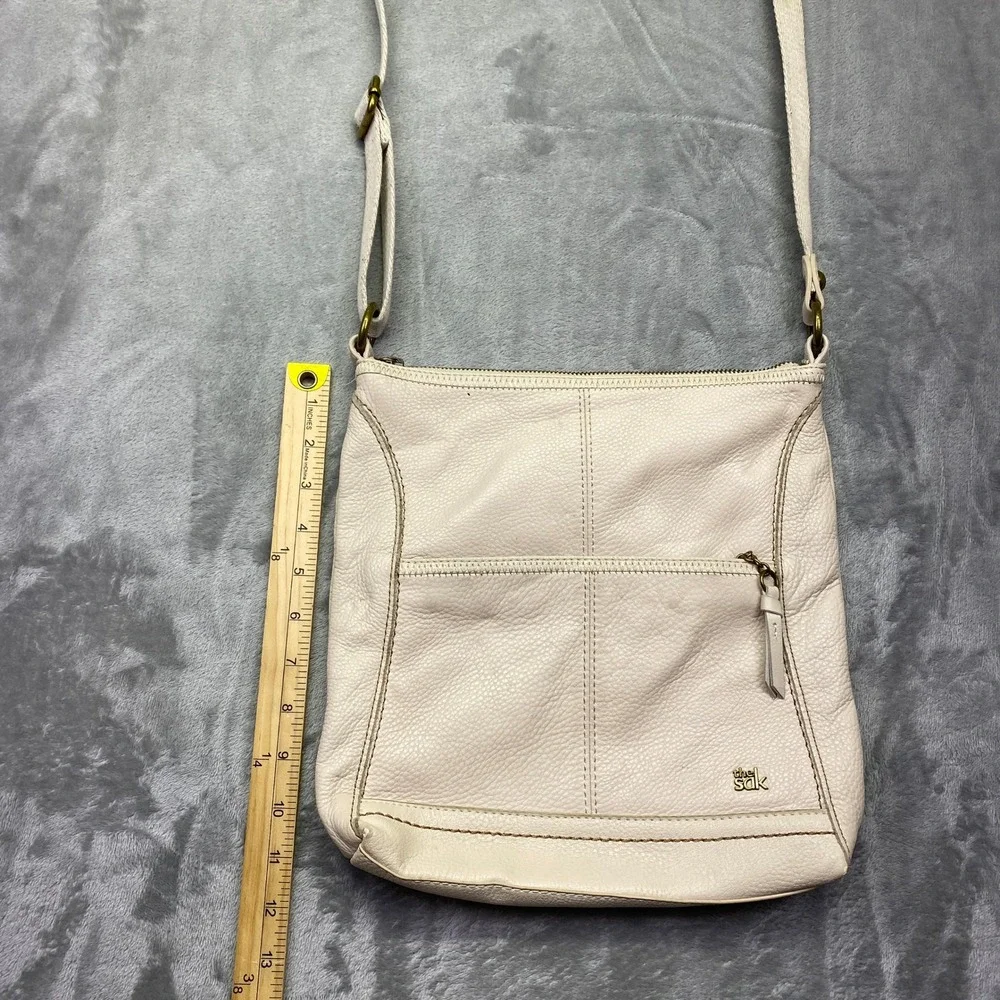 The Sak Pale Pink Leather Crossbody Bag Flap Zip Pockets Adjustable Strap‎